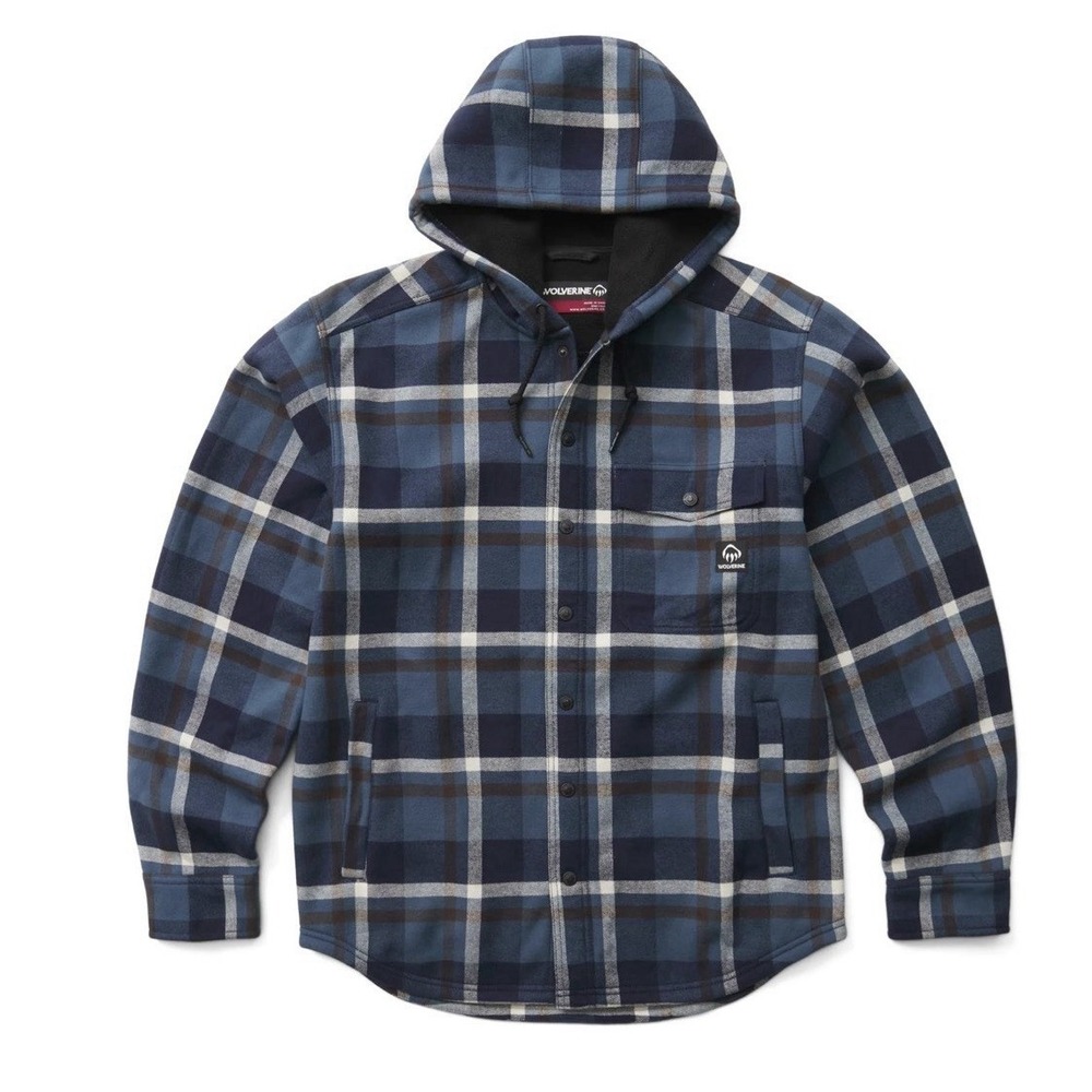 Wolverine Men's Bucksaw Hooded Shirt Jac Jacket Plaid Indigo Work‎ Wear Large